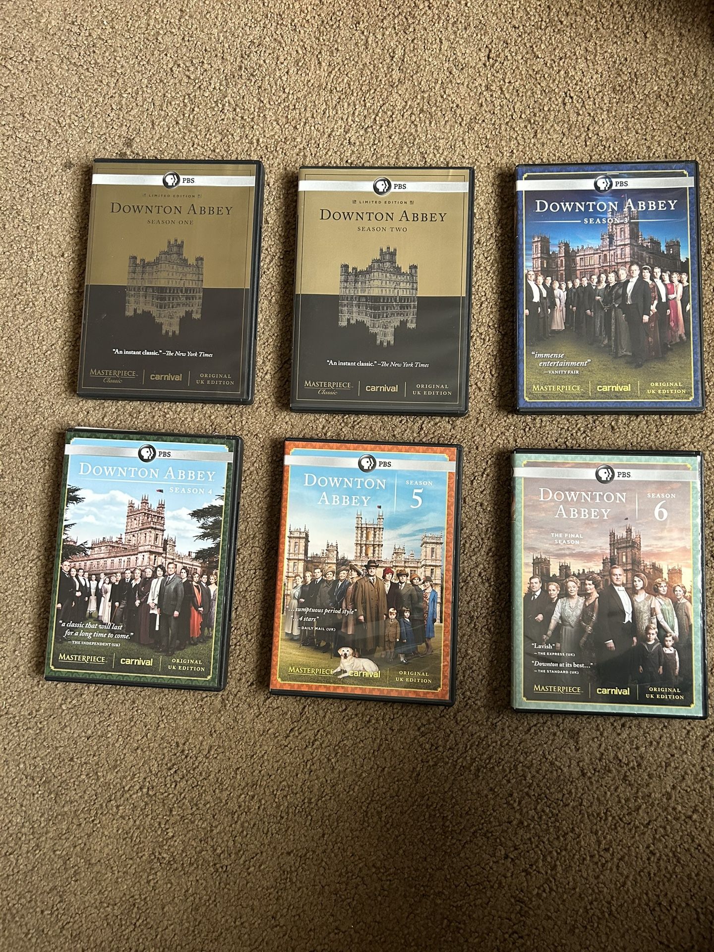 DOWNTOWN ABBEY, Seasons 1-6, Original UK Edition, COMPLETE with 3 Discs/ Season, Excellent Condition 