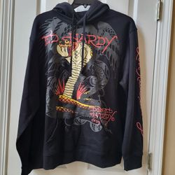Ed Hardy Men's Black Graphic King Cobra Hoodie Pullover Size L 