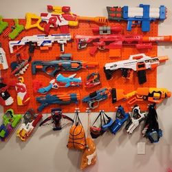 Wooden Peg Board for Nerf Gun Blaster Storage Organizer