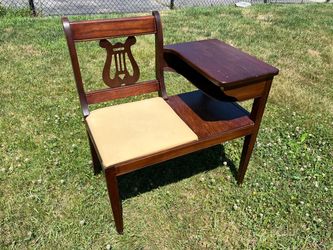 1940s Vintage Openwork Lyre Harp Slat Telephone Table "Gossip Bench"