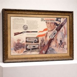 Custom Framed John Wayne “Winchester Sporting Arms” Magazine Art – Museum Glass
