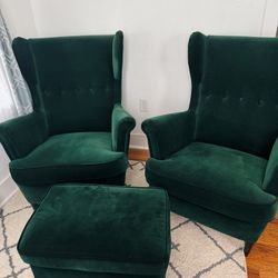 Dark Green IKEA Chairs and Ottoman