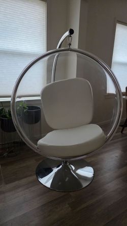 Swing Bubble Clear & Silver Swing Bubble Accent Chair in White