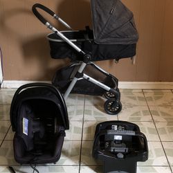 LIKE NEW EVENFLO PIVOT MODULAR TRAVEL SYSTEM STROLLER CAR SEAT AND BASSINET 3 IN 1