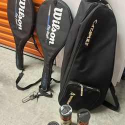 2 Wilson Tennis Racquets With Carrying Bag