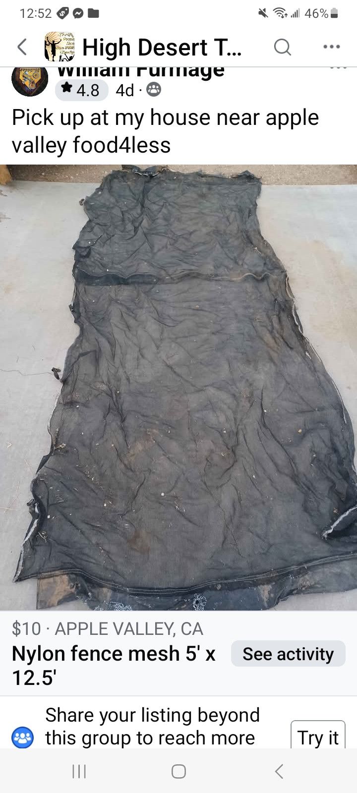 Fence Mash 5' Tall X 12.5 Long. Apple Valley