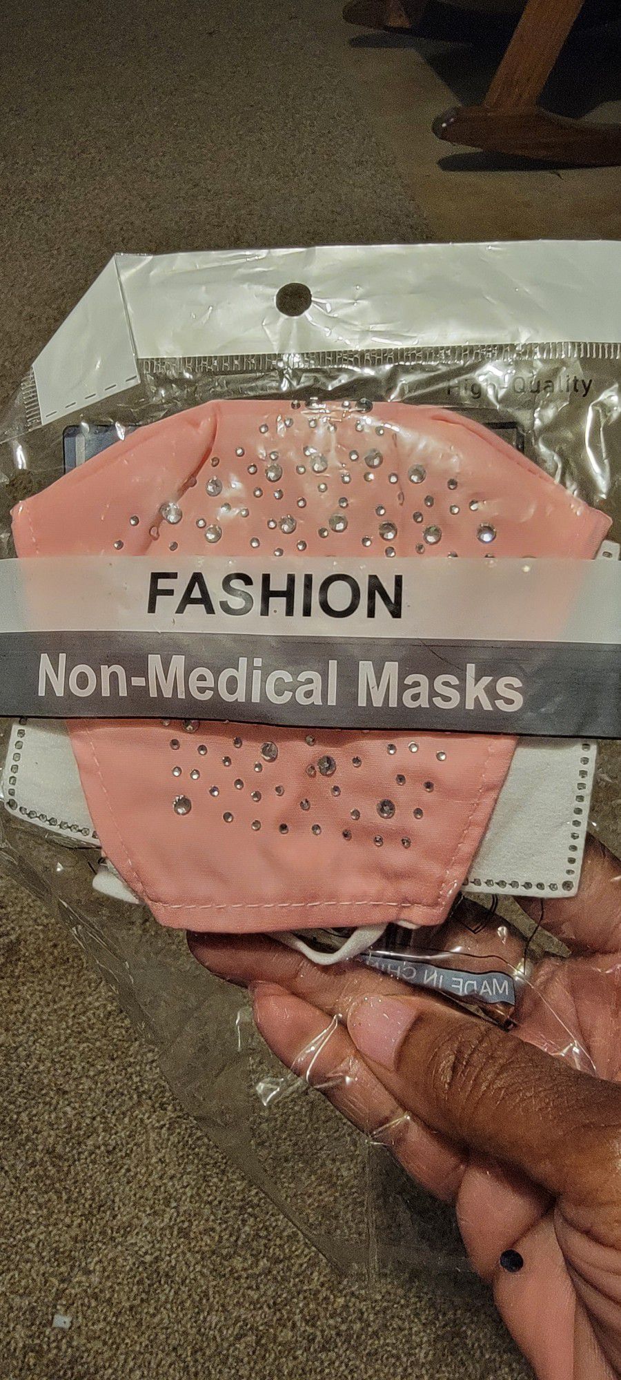 New In Package Pink Rhinestone Adjustable Face Mask With Filter 