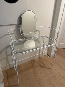 White metal glass vanity with mirror