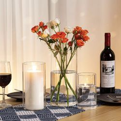 NEW-3 Piece PHOSPHOR Hurricane Candle HoldersFor Pillar Candle Clear Glass Cylinder Centerpieces Vases Table Decoration Centerpiece Floral Room Decor 