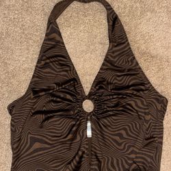 H&M Y2K Brown Pattern Halter Top Women’s Size M