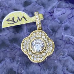 $275 Yellow Gold Van Cleef Copy Zirconia Charm Pendant 