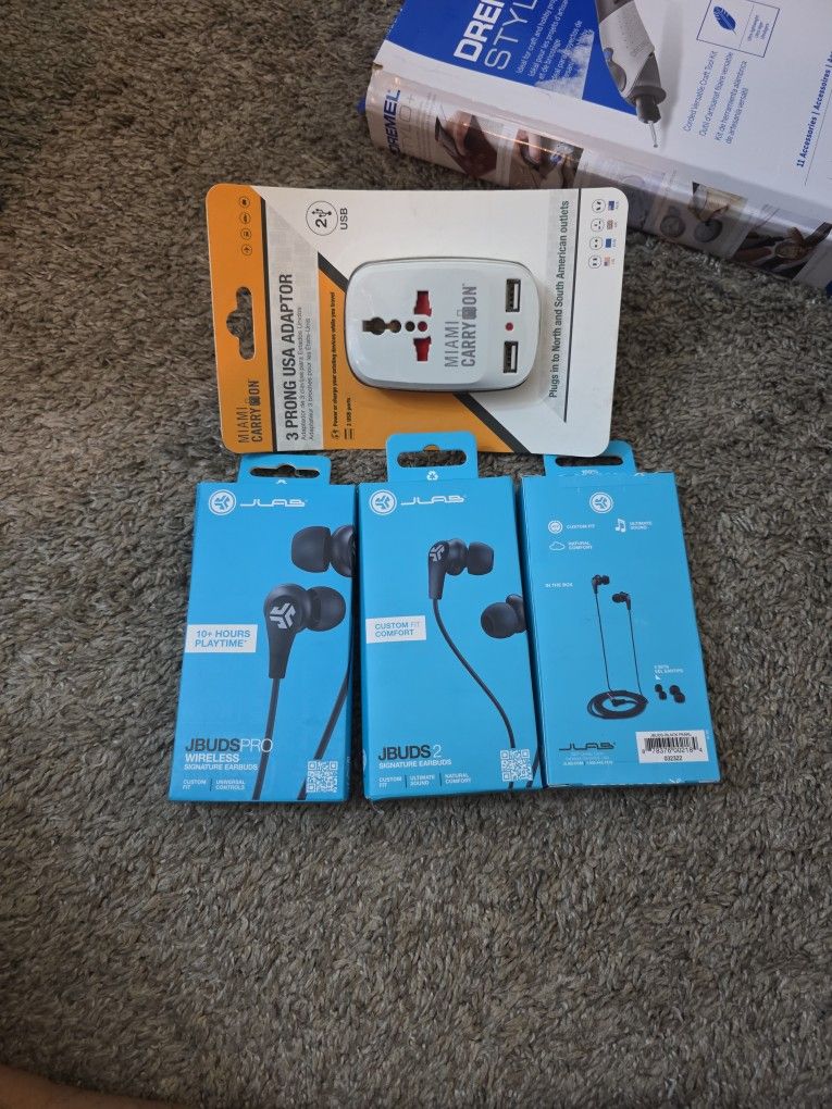 Jlab Wired Earbuds & Power Adapter