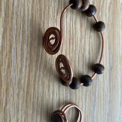 Copper Bracelet And Ring With Beads