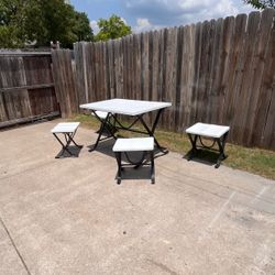 Table ..49”W x 31”L x 31”H Bench…19”W x 15”D x 18”H