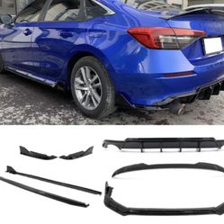 Fits 22-23 Civic FE-C Front Rear Lip Trunk Spoiler Type R Side Skirt Gloss Black