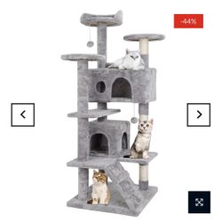 53‘‘ Cat Tree with Sisal-Covered Scratching Posts and 2 Plush Rooms Cat Furniture for Kittens