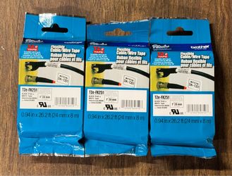 Lot of 3 Brother TZE-FX231 P-Touch 1/2" Black on White Cable/Wire Flexible Tape!