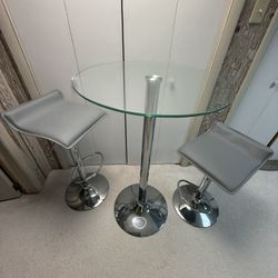 Modern Glass Top Bar Table with Two Stool