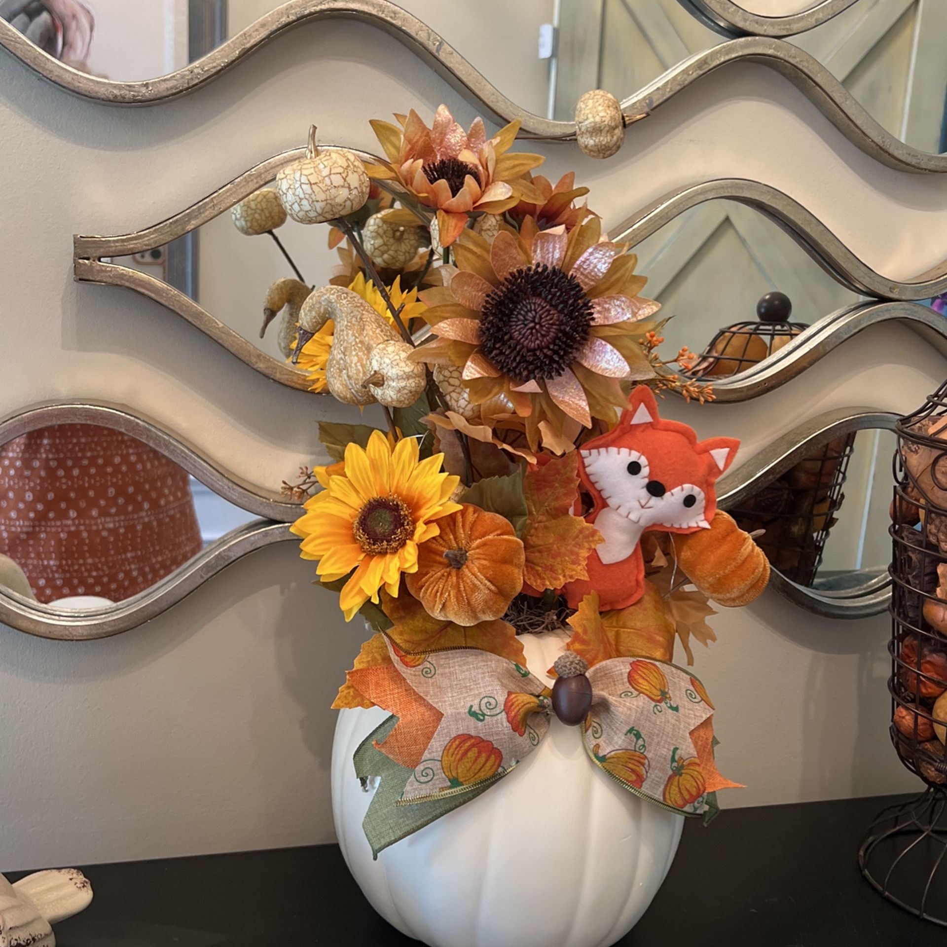 Fall Fox Pumpkin Floral With Lights