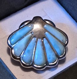 Genuine Blue Larimar Seashell Pendant Slide in .925 Sterling Silver.