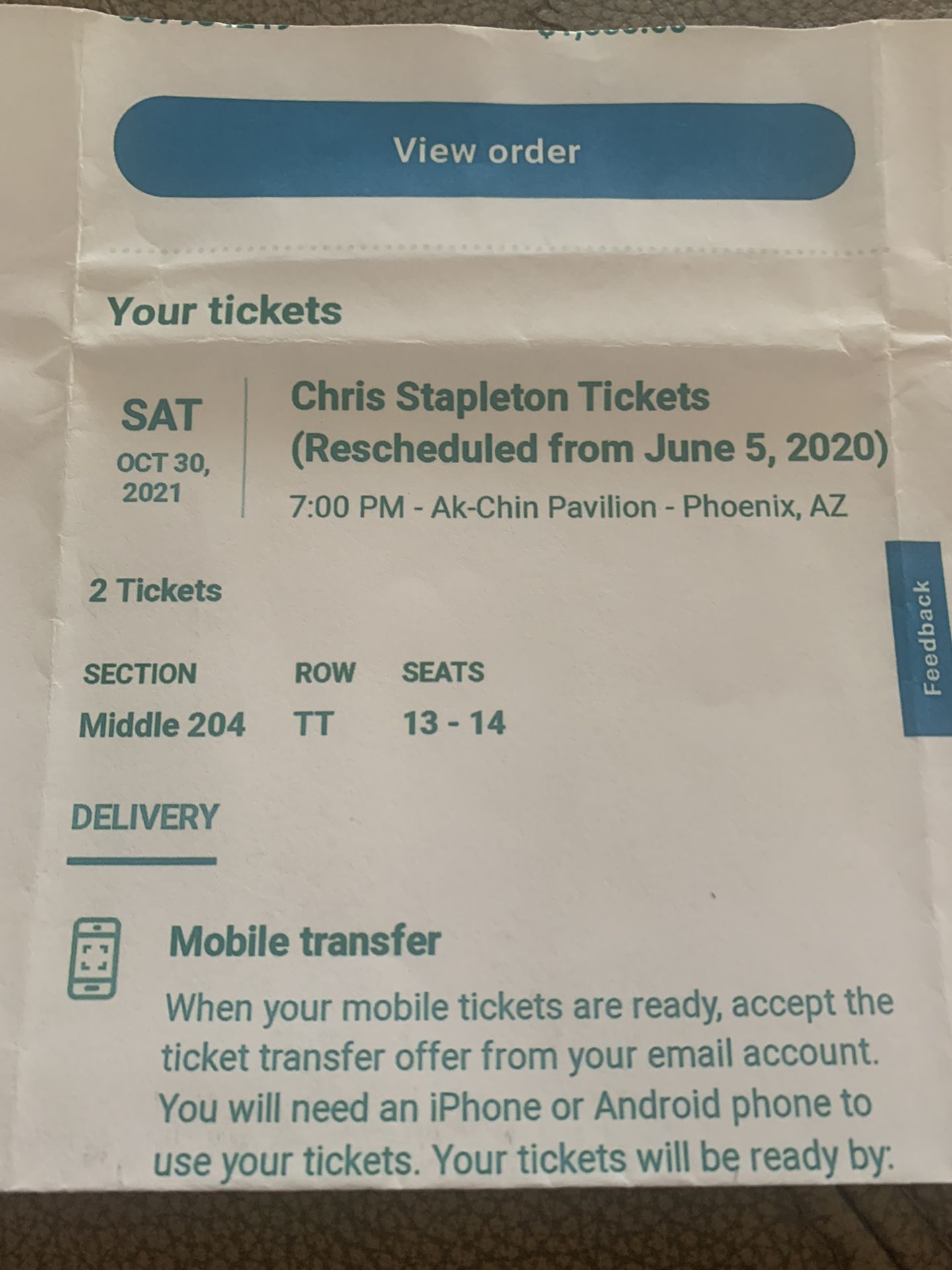  Chris Stapleton tickets available. Excellent seats. Taking offers, Paid over $500 per ticket
