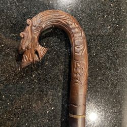 Vintage Solid Harwood Dragon Head Design Walking Cane 3ft 