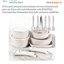 24 Pcs pots and pans set,cookware set non stick,pots and pans set Oven-safe and dishwasher-safe,PFAS/PFOA Free,Induction Dishwasher Oven Safe cookware