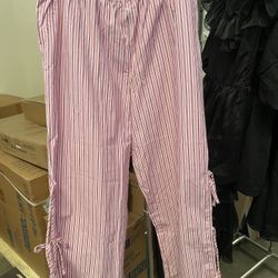 Wild Fable Pink Striped Wide Leg Tie Side Pants Pink Stripe Large NWT
