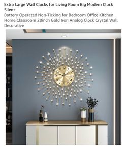 Extra Large Wall Clocks for Living Room Big Modern Clock Silent Battery Operated Non-Ticking for Bedroom Office Kitchen Home Classroom 28inch Gold Iro