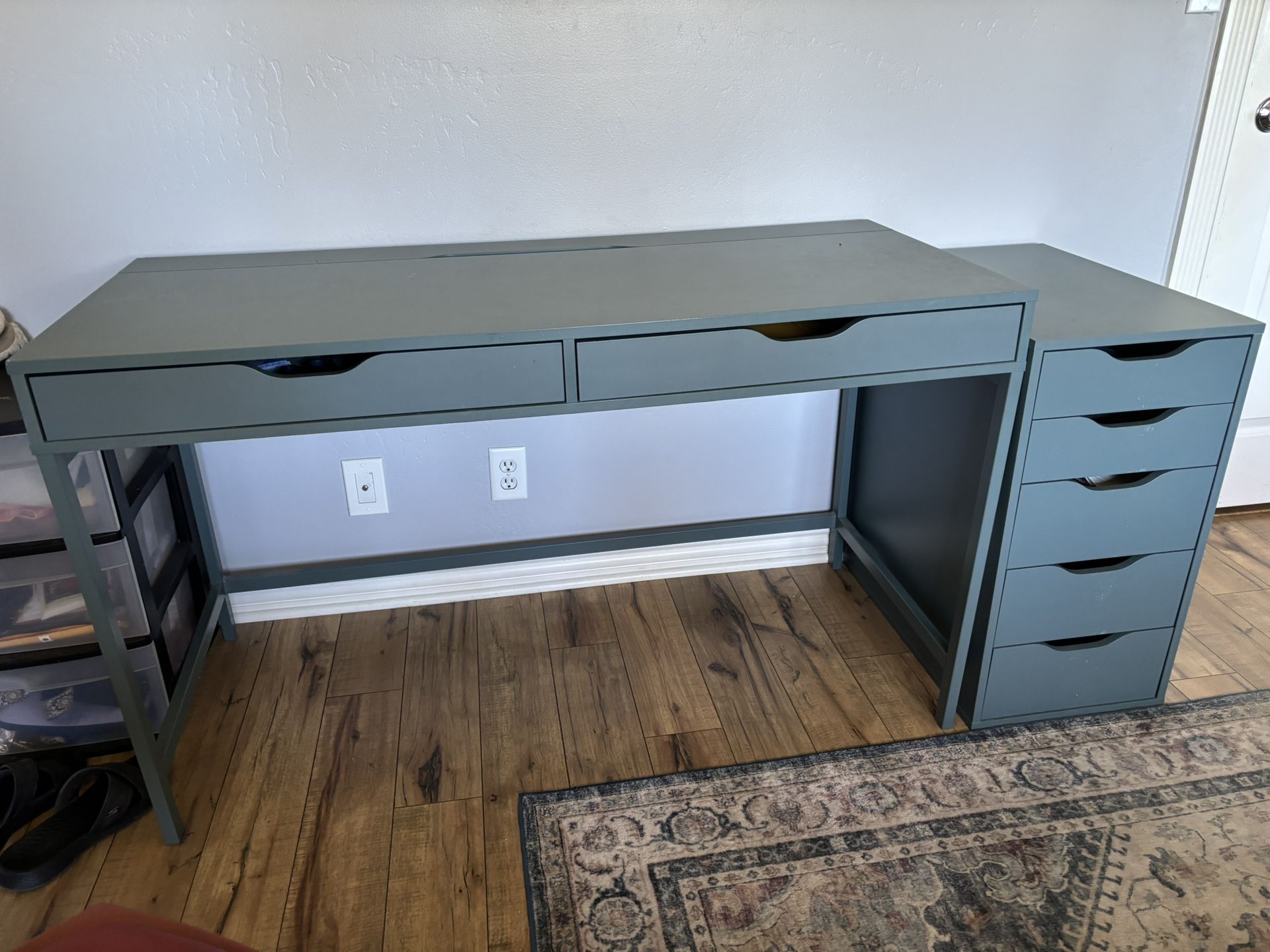 Desk With Matching Cabinet, Green