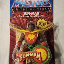 MASTERS OF THE UNIVERSE . RETRO PLAY SUN MAN 5 1/2" ACTION FIGURE. 
