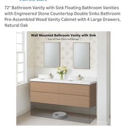 72" Bathroom Vanity with Sink Floating Bathroom Vanity 