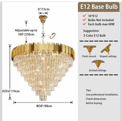 Modern Crystal Chandeliers, 24" Gold Adjustable Height Pendant Light, 5-Tier Round Crystal Ceiling