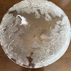 Large Frosted Etched Rose Floral Platter/Tray