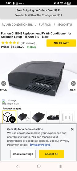 Furrion Chill HE RV Air Conditioner 15000 BTU Black