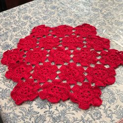 Beautiful red hexagon handmade crochet doily