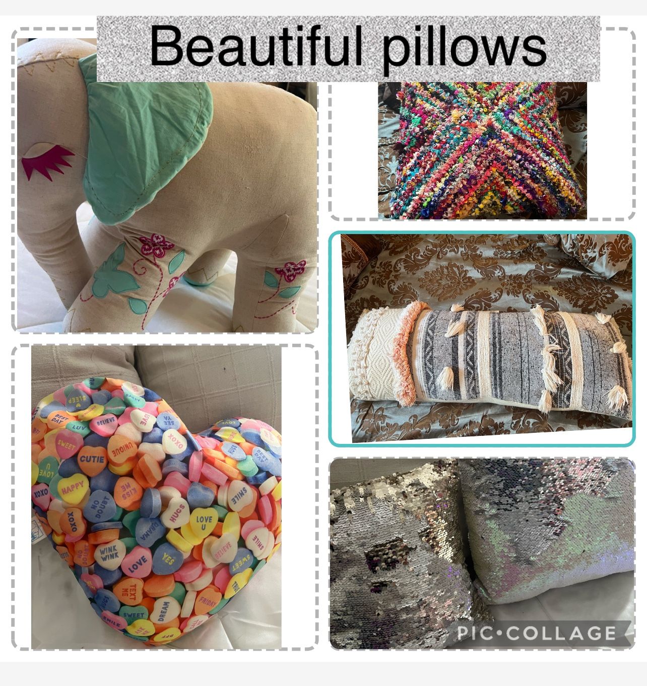 Beautiful Pillows And Stuffed Elephant Each $15