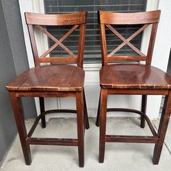 Solid Wood Bar Stools – Set of 2 (Cross-Back Design)