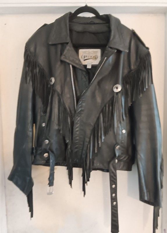 VINTAGE 1980s FRINGE OPEN ROAD BIKER LEATHER SIZE XL