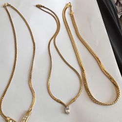 3 Vintage Gold Color Necklaces ( Money, Avan And Gold Plated 