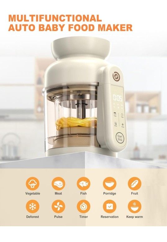 All-in-One Baby Food Maker, Glass Food Mills, Blender & Steamer, Auto Cooking, Easy Cleaning, Dishwasher Safe, Touch Screen Control for Home Cooking