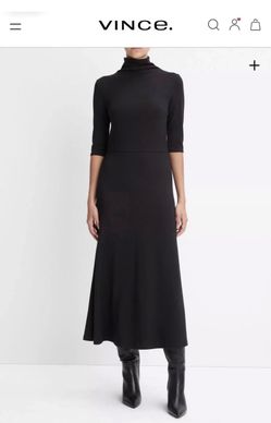 Vince Elbow Sleeve Turtleneck Dress Black Size M Medium NWT $225