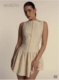 XL Musera Cream Mini Dress with Button Detail