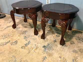 Set of 2 Elegant Wood & Glass End Tables