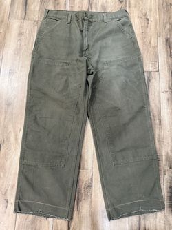 Olive Green Canvas Double Knee Work Pants