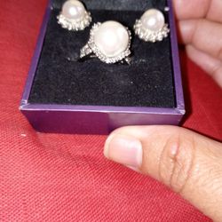 Set of Pearl CZ Earrings and Ring