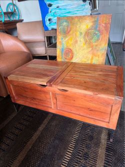 Solid wood, metal base storage coffee table