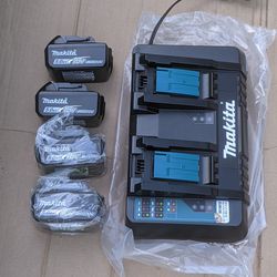 (4) Makita 18-volt 5Ah Batteries With Dual Charger 