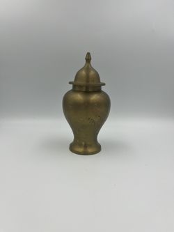Vintage Mid Century Modern Brass Lidded Ginger Jar / Vase / Urn 