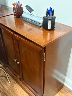 Pair of matching cherry-finish 2-door cabinets